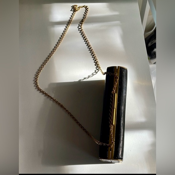 Gucci Lizard Skin RARE Evening Bag / Minaudière Purse on Gold Tone Chain Vintage - Picture 3 of 12
